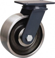 Hamilton - 8" Diam x 3" Wide x 10-1/4" OAH Top Plate Mount Swivel Caster - Forged Steel, 2,400 Lb Capacity, Tapered Roller Bearing, 4-1/2 x 6-1/2" Plate - Caliber Tooling