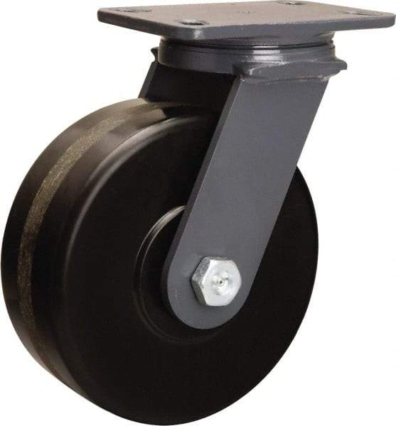 Hamilton - 8" Diam x 3" Wide x 10-1/4" OAH Top Plate Mount Swivel Caster - Phenolic, 2,400 Lb Capacity, Tapered Roller Bearing, 4-1/2 x 6-1/2" Plate - Caliber Tooling