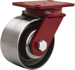 Hamilton - 6" Diam x 3" Wide x 7-1/2" OAH Top Plate Mount Swivel Caster - Forged Steel, 2,200 Lb Capacity, Tapered Roller Bearing, 4-1/2 x 6-1/2" Plate - Caliber Tooling