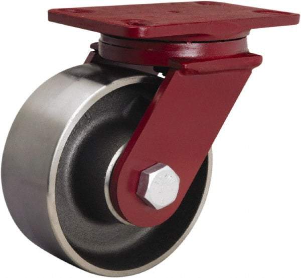 Hamilton - 6" Diam x 2-1/2" Wide x 7-1/2" OAH Top Plate Mount Swivel Caster - Forged Steel, 2,200 Lb Capacity, Tapered Roller Bearing, 4-1/2 x 6-1/2" Plate - Caliber Tooling