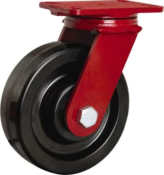 Hamilton - 8" Diam x 2-1/2" Wide x 10-1/8" OAH Top Plate Mount Swivel Caster - Phenolic, 2,000 Lb Capacity, Tapered Roller Bearing, 4-1/2 x 6-1/2" Plate - Caliber Tooling