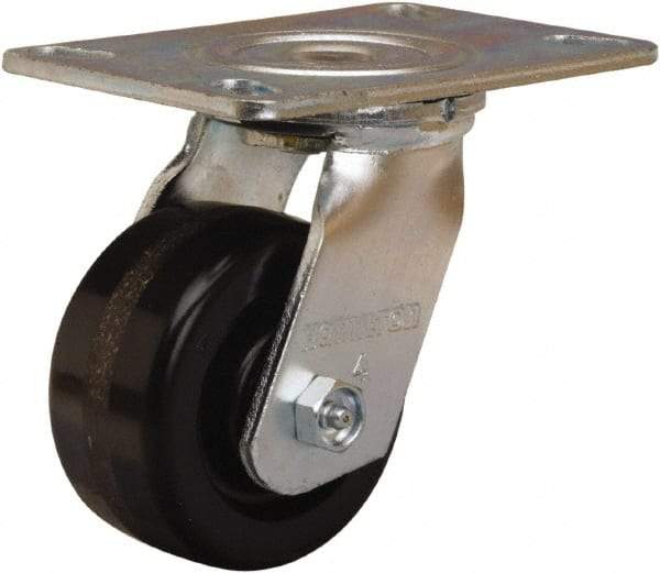 Hamilton - 4" Diam x 2" Wide x 5-5/8" OAH Top Plate Mount Swivel Caster - Phenolic, 800 Lb Capacity, Straight Roller Bearing, 4-1/2 x 6-1/4" Plate - Caliber Tooling