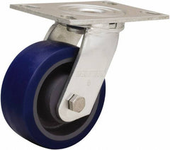 Hamilton - 5" Diam x 2" Wide x 6-1/2" OAH Top Plate Mount Swivel Caster - Polyurethane Mold onto Cast Iron Center, 840 Lb Capacity, Sealed Precision Ball Bearing, 4-1/2 x 6-1/4" Plate - Caliber Tooling