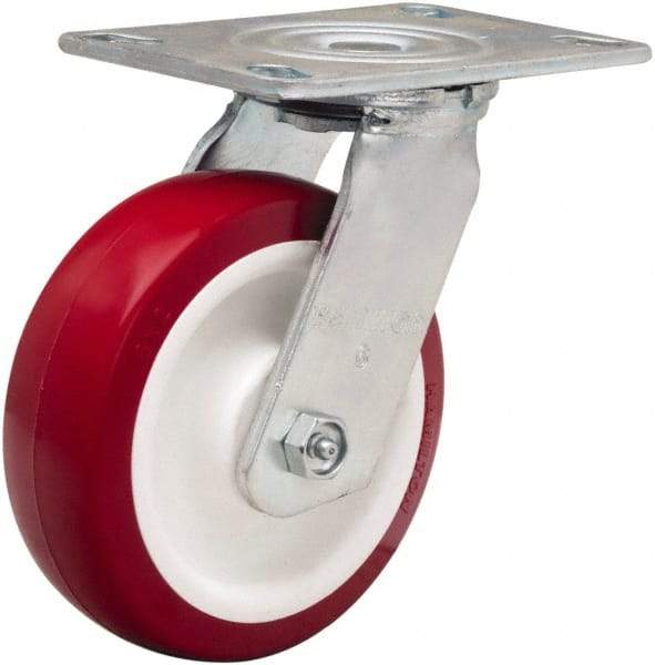 Hamilton - 6" Diam x 2" Wide x 7-1/2" OAH Top Plate Mount Swivel Caster - Polyurethane Mold on Polypropylene, 900 Lb Capacity, Straight Roller Bearing, 4-1/2 x 6-1/4" Plate - Caliber Tooling