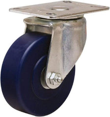 Hamilton - 4" Diam x 1-1/4" Wide x 5-1/16" OAH Top Plate Mount Swivel Caster - Polyurethane, 400 Lb Capacity, Straight Roller Bearing, 3-1/8 x 4-1/8" Plate - Caliber Tooling