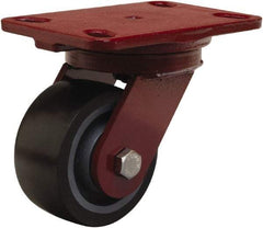 Hamilton - 4" Diam x 2" Wide x 5-5/8" OAH Top Plate Mount Swivel Caster - Polyurethane Mold onto Cast Iron Center, 975 Lb Capacity, Sealed Precision Ball Bearing, 4-1/2 x 6-1/2" Plate - Caliber Tooling