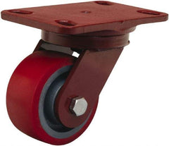 Hamilton - 4" Diam x 2" Wide x 5-5/8" OAH Top Plate Mount Swivel Caster - Polyurethane Mold on Forged Steel, 900 Lb Capacity, Sealed Precision Ball Bearing, 4-1/2 x 6-1/2" Plate - Caliber Tooling