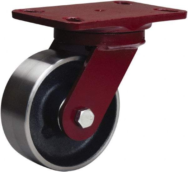 Hamilton - 5" Diam x 2" Wide x 6-3/4" OAH Top Plate Mount Swivel Caster - Forged Steel, 1,500 Lb Capacity, Tapered Roller Bearing, 4-1/2 x 6-1/2" Plate - Caliber Tooling