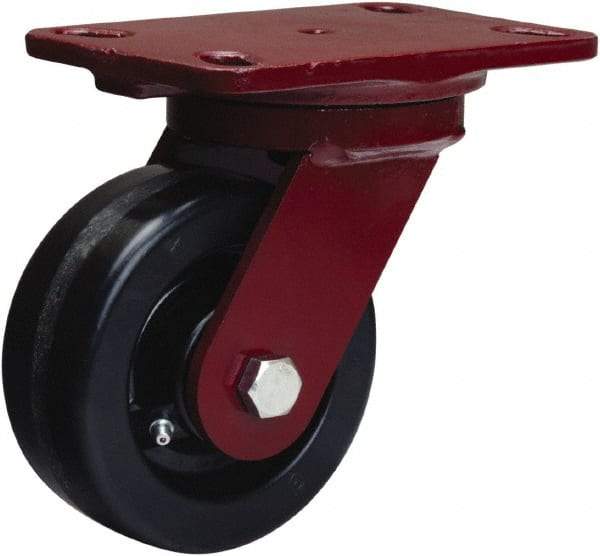 Hamilton - 5" Diam x 2" Wide x 6-3/4" OAH Top Plate Mount Swivel Caster - Phenolic, 1,000 Lb Capacity, Straight Roller Bearing, 4-1/2 x 6-1/2" Plate - Caliber Tooling