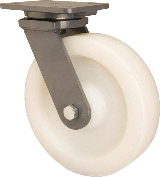 Hamilton - 8" Diam x 2" Wide x 9-1/2" OAH Top Plate Mount Swivel Caster - Nylon, Sealed Precision Ball Bearing, 4 x 5" Plate - Caliber Tooling