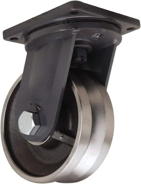 Hamilton - 10" Diam x 4" Wide, Forged Steel Swivel Caster - 16,000 Lb Capacity, Top Plate Mount, 8-1/2" x 8-1/2" Plate, Straight Roller Bearing - Caliber Tooling