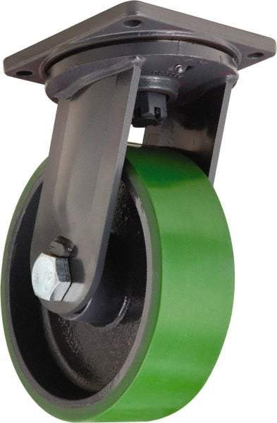 Hamilton - 16" Diam x 4" Wide x 19-1/2" OAH Top Plate Mount Swivel Caster - Polyurethane Mold onto Cast Iron Center, 5,500 Lb Capacity, Tapered Roller Bearing, 8-1/2 x 8-1/2" Plate - Caliber Tooling