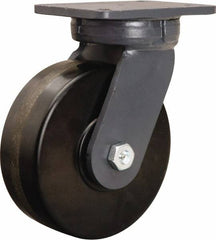 Hamilton - 8" Diam x 3" Wide x 10-1/2" OAH Top Plate Mount Swivel Caster - Phenolic, 3,000 Lb Capacity, Tapered Roller Bearing, 5-1/4 x 7-1/4" Plate - Caliber Tooling