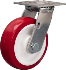 Hamilton - 6" Diam x 2" Wide x 7-1/2" OAH Top Plate Mount Swivel Caster - Polyurethane Mold on Polypropylene, 800 Lb Capacity, Delrin Bearing, 3-3/4 x 4-1/2" Plate - Caliber Tooling