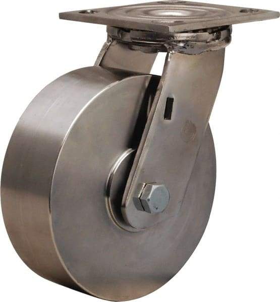 Hamilton - 6" Diam x 2" Wide x 7-1/2" OAH Top Plate Mount Swivel Caster - Forged Steel, 800 Lb Capacity, Plain Bore Bearing, 3-3/4 x 4-1/2" Plate - Caliber Tooling