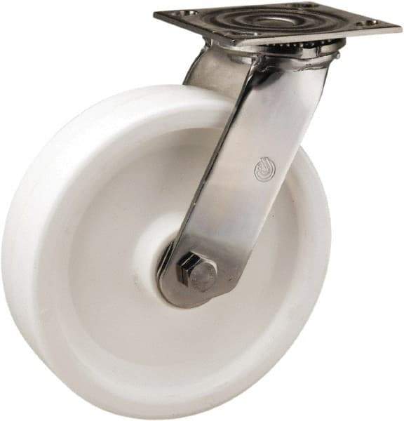 Hamilton - 8" Diam x 2" Wide x 9-1/2" OAH Top Plate Mount Swivel Caster - Polyolefin, 800 Lb Capacity, Delrin Bearing, 3-3/4 x 4-1/2" Plate - Caliber Tooling