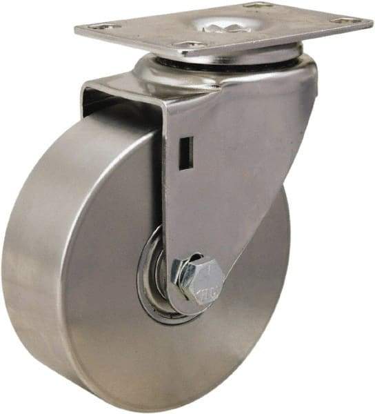 Hamilton - 4" Diam x 1-3/8" Wide x 5-1/8" OAH Top Plate Mount Swivel Caster - Forged Steel, 325 Lb Capacity, Delrin Bearing, 2-3/8 x 3-5/8" Plate - Caliber Tooling