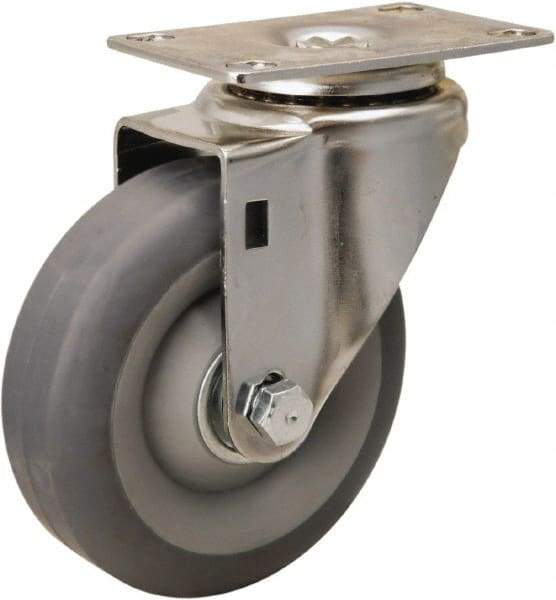 Hamilton - 4" Diam x 1-3/8" Wide x 5-1/8" OAH Top Plate Mount Swivel Caster - Rubber Mold on Polyolefin, 250 Lb Capacity, Delrin Bearing, 2-3/8 x 3-5/8" Plate - Caliber Tooling