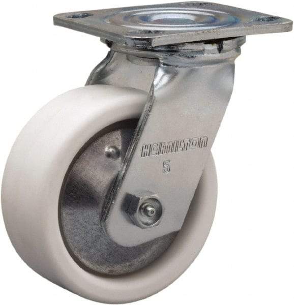 Hamilton - 5" Diam x 2" Wide x 6-1/2" OAH Top Plate Mount Swivel Caster - Polyolefin, 650 Lb Capacity, Delrin Bearing, 4 x 4-1/2" Plate - Caliber Tooling