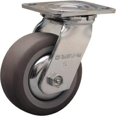 Hamilton - 5" Diam x 2" Wide x 6-1/2" OAH Top Plate Mount Swivel Caster - Rubber Mold on Polyolefin, 350 Lb Capacity, Straight Roller Bearing, 4 x 4-1/2" Plate - Caliber Tooling