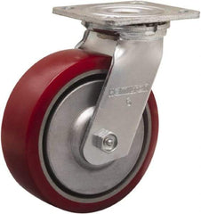 Hamilton - 6" Diam x 2" Wide x 7-1/2" OAH Top Plate Mount Swivel Caster - Polyurethane on Aluminum, 900 Lb Capacity, Straight Roller Bearing, 4 x 4-1/2" Plate - Caliber Tooling