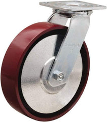 Hamilton - 8" Diam x 2" Wide x 9-1/2" OAH Top Plate Mount Swivel Caster - Cast Iron, 900 Lb Capacity, Sealed Precision Ball Bearing, 4 x 4-1/2" Plate - Caliber Tooling