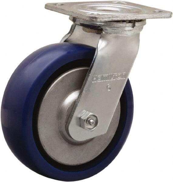 Hamilton - 6" Diam x 2" Wide x 7-1/2" OAH Top Plate Mount Swivel Caster - Polyurethane, 900 Lb Capacity, Sealed Precision Ball Bearing, 4 x 4-1/2" Plate - Caliber Tooling