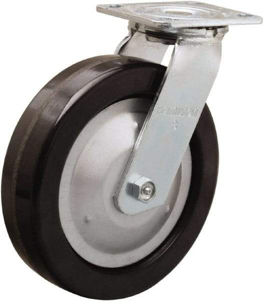 Hamilton - 8" Diam x 2" Wide x 9-1/2" OAH Top Plate Mount Swivel Caster - Phenolic, 1,250 Lb Capacity, Straight Roller Bearing, 4 x 4-1/2" Plate - Caliber Tooling