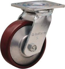 Hamilton - 5" Diam x 1-1/2" Wide x 6-1/2" OAH Top Plate Mount Swivel Caster - Cast Iron, 750 Lb Capacity, Straight Roller Bearing, 4 x 4-1/2" Plate - Caliber Tooling