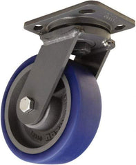 Hamilton - 6" Diam x 2" Wide x 7-1/2" OAH Top Plate Mount Swivel Caster - Polyurethane Mold onto Cast Iron Center, 960 Lb Capacity, Tapered Roller Bearing, 4 x 5" Plate - Caliber Tooling