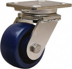 Hamilton - 4" Diam x 2" Wide x 5-5/8" OAH Top Plate Mount Swivel Caster - Polyurethane, 750 Lb Capacity, Stainless Steel Double Shielded Precision Ball Bearing, 4 x 5" Plate - Caliber Tooling