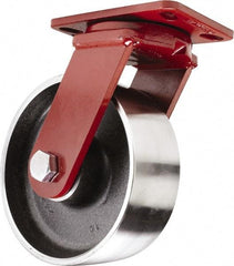 Hamilton - 8" Diam x 3" Wide x 10-1/4" OAH Top Plate Mount Swivel Caster - Forged Steel, 3,200 Lb Capacity, Sealed Precision Ball Bearing, 4-1/2 x 6-1/2" Plate - Caliber Tooling