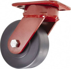 Hamilton - 5" Diam x 2" Wide x 6-1/2" OAH Top Plate Mount Swivel Caster - Nylon, 2,000 Lb Capacity, Sealed Precision Ball Bearing, 4 x 5" Plate - Caliber Tooling