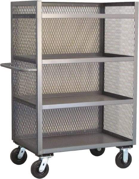 Jamco - 3,000 Lb Capacity, 4 Shelf, 3-Sided Steel Mesh Stock Truck - 36" Long x 72" Wide x 57" High, 6" Diam Phenolic Wheels - Caliber Tooling