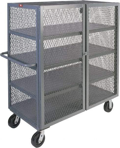 Jamco - 3,000 Lb Capacity, 4 Shelf, 4-Sided Steel Mesh Security Truck - 30" Long x 48" Wide x 57" High, 6" Diam Phenolic Wheels - Caliber Tooling