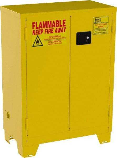 Jamco - 2 Door, 2 Shelf, Yellow Steel Double Wall Safety Cabinet for Flammable and Combustible Liquids - 49" High x 18" Wide x 34" Deep, Self Closing Door, 3 Point Key Lock, 28 Gal Capacity - Caliber Tooling