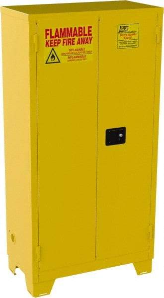 Jamco - 2 Door, 3 Shelf, Yellow Steel Double Wall Safety Cabinet for Flammable and Combustible Liquids - 70" High x 18" Wide x 34" Deep, Manual Closing Door, 3 Point Key Lock, 44 Gal Capacity - Caliber Tooling