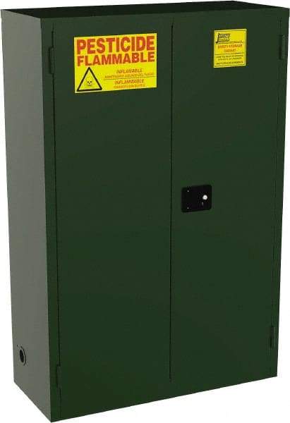 Jamco - 2 Door, 2 Shelf, Green Steel Double Wall Safety Cabinet for Flammable and Combustible Liquids - 44" High x 18" Wide x 43" Deep, Self Closing Door, 3 Point Key Lock, 45 Gal Capacity - Caliber Tooling