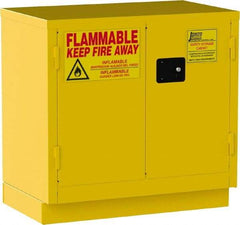 Jamco - 2 Door, 1 Shelf, Yellow Steel Double Wall Safety Cabinet for Flammable and Combustible Liquids - 35" High x 22" Wide x 36" Deep, Manual Closing Door, 3 Point Key Lock, 22 Gal Capacity - Caliber Tooling