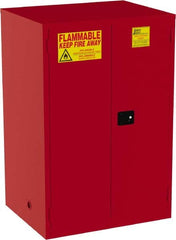 Jamco - 2 Door, 5 Shelf, Red Steel Double Wall Safety Cabinet for Flammable and Combustible Liquids - 65" High x 34" Wide x 43" Deep, Self Closing Door, 3 Point Key Lock, 120 Gal Capacity - Caliber Tooling