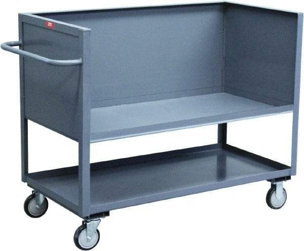 Jamco - 1,200 Lb Capacity, 2 Shelf, 3-Sided Steel Truck - 36" Long x 18" Wide x 40" High, 5" Diam Urethane Wheels - Caliber Tooling