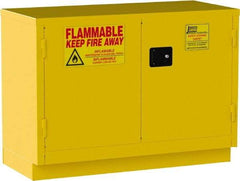 Jamco - 2 Door, 1 Shelf, Yellow Steel Double Wall Safety Cabinet for Flammable and Combustible Liquids - 35" High x 22" Wide x 48" Deep, Self Closing Door, 3 Point Key Lock, 30 Gal Capacity - Caliber Tooling