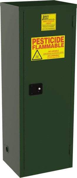 Jamco - 1 Door, 3 Shelf, Green Steel Double Wall Safety Cabinet for Flammable and Combustible Liquids - 65" High x 18" Wide x 23" Deep, Manual Closing Door, 3 Point Key Lock, 24 Gal Capacity - Caliber Tooling