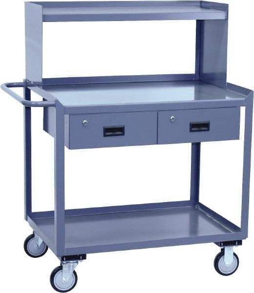 Jamco - Flush Mobile Work Bench with Shelf Riser - Steel, Gray, 30" Long x 48" Deep x 52" High - Caliber Tooling