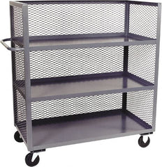 Jamco - 3,000 Lb Capacity, 3 Shelf, 3-Sided Steel Mesh Stock Truck - 24" Long x 36" Wide x 57" High, 6" Diam Phenolic Wheels - Caliber Tooling