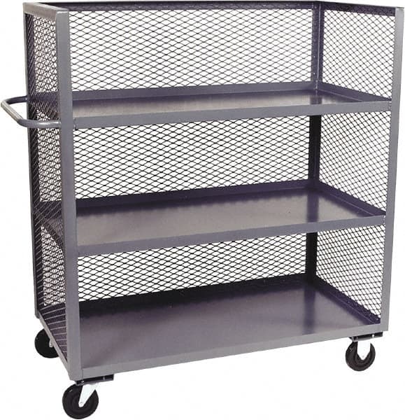 Jamco - 3,000 Lb Capacity, 3 Shelf, 3-Sided Steel Mesh Stock Truck - 24" Long x 60" Wide x 57" High, 6" Diam Phenolic Wheels - Caliber Tooling