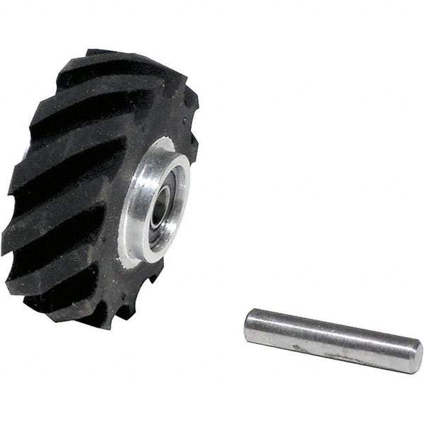 Dynabrade - 2" Diam x 5/8" Wide Contact Wheel Assembly - 5/8" Arbor Hole, Crowned, 40 Duro Rubber Face - Caliber Tooling