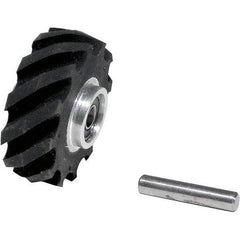 Dynabrade - 2" Diam x 5/8" Wide Contact Wheel Assembly - 5/8" Arbor Hole, Crowned, 40 Duro Rubber Face - Caliber Tooling