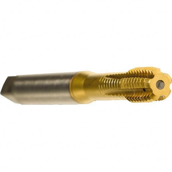 Emuge - #10-32 UNF 2BX Modified Bottoming Thread Forming Tap - Cobalt, TiN Finish, 2.756" OAL, 0.394" Thread Length, Right Hand Thread, Series Druck - Caliber Tooling