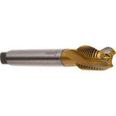 Emuge - 1/8-28" BSPP, 3 Flutes, Modified Bottoming Chamfer, TiN Coated, Cobalt British Standard Pipe Tap - 0.2756" Shank Diam, 0.2165" Square Size, Series Rekord DF - Exact Industrial Supply